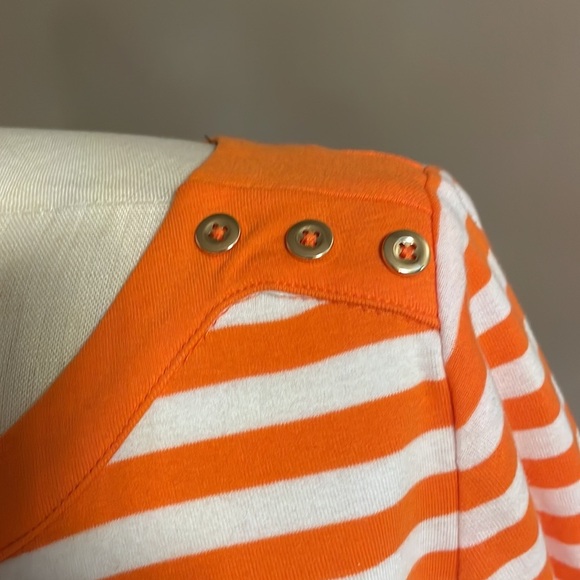 RAFAELLA weekend woman’s orange white striped top 100% cotton boat neck size L - Picture 3 of 9